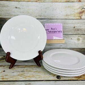 Livingquarters LIQ10 White Embossed Basketweave Lines 7.75" Salad Plate Set of 5